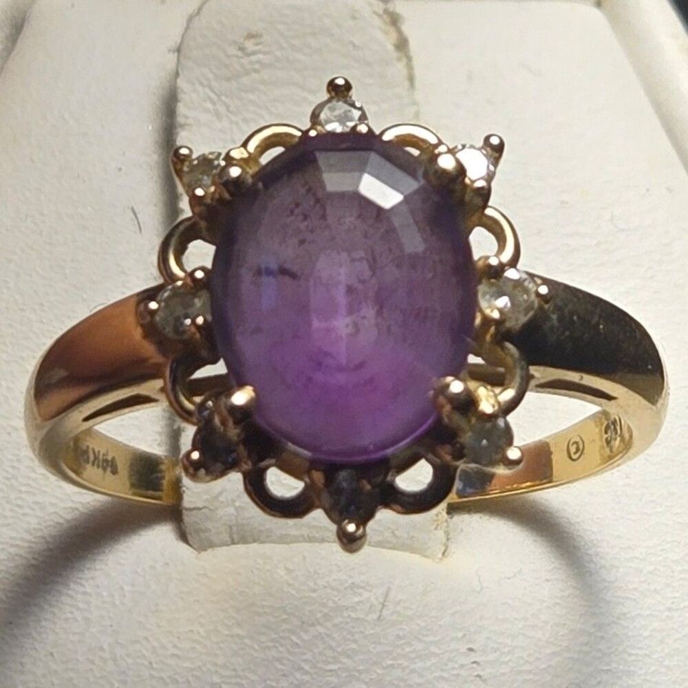 Beautiful 14K Gold Purple Stone Ring Sz 8